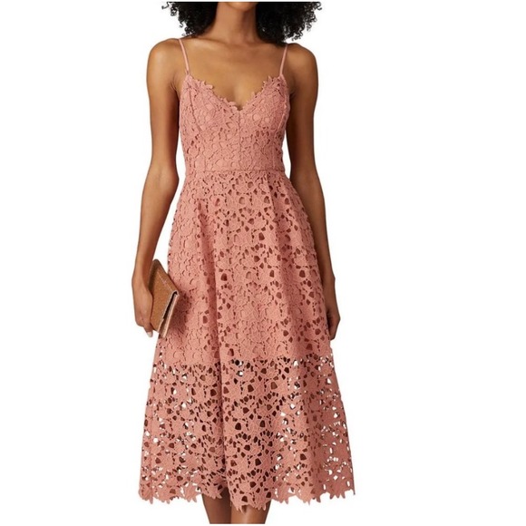ASTR The Label Lace Midi Dress Blush Pink Spaghetti Strap Fit Flare Women's M - Picture 1 of 7